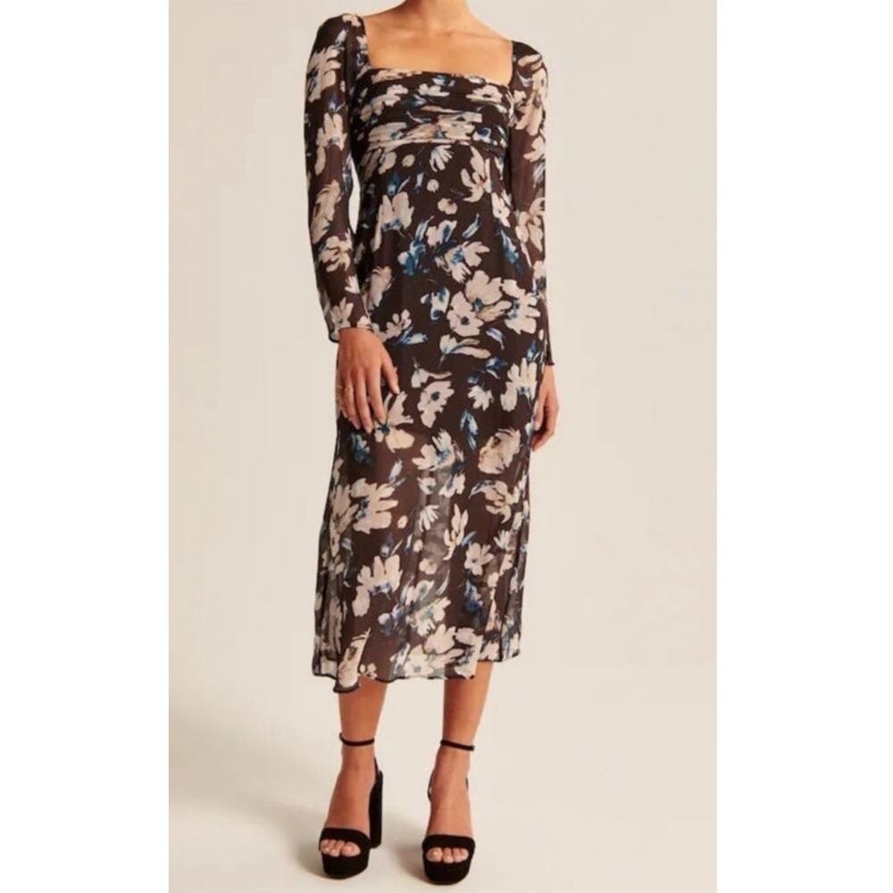 Abercrombie & Fitch Black Floral Midi Dress